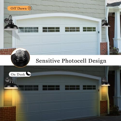 Dusk to Dawn Outdoor Barn Lights, Outdoor Wall Sconces Farmhouse Exterior Wall Mount Light, Vintage Outside Lighting Fixtures, Industrial Black Lanterns for Porch Garage Patio, 2 Pack - Image 2