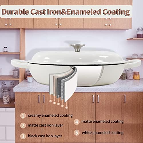 3.8 Quart Enameled Cast Iron Braiser Pan with Lid, Dual Handles Skillet - Image 4