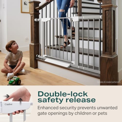 Cumbor 30-46" Baby Gate for Stairs, Auto Close Dog Gate Indoor Gray - Image 4