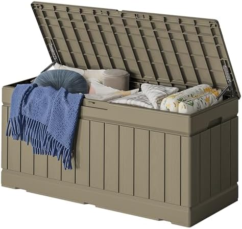 78 Gallon Deck Box Outdoor Indoor Waterproof Storage, Box Coffee by Acurax