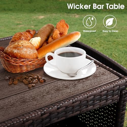 VINGLI Outdoor Storage Cabinet with Wheels, Waterproof Woven Rattan with Double Magnetic Doors, Mobile Multi-Purpose Cabinet for Storage, Buffet Server, Bar Table, Potting Bench (Wood Top) - Image 5