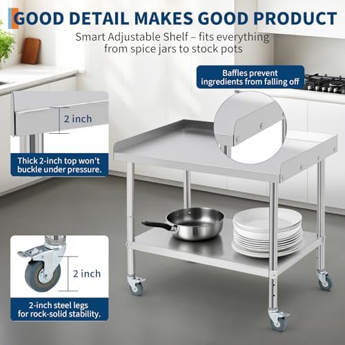 Stainless Steel Equipment Stand, Prep Table Metal Table w/Wheel - Image 6