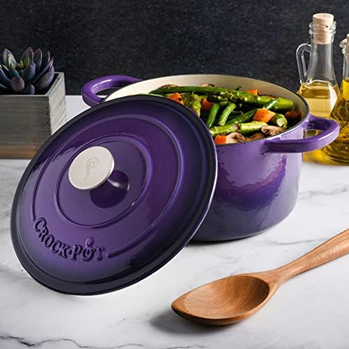 Crock-Pot Artisan 5-Quart Round Enameled Cast Iron Dutch Oven – Lavender Purple, Durable Heavy-Duty Cookware for Slow Cooking, Roasting, Baking with Lid - Image 6
