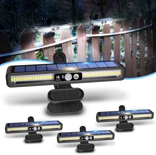 Clip On Solar Lights Outdoor with PIR Motion Sensor (Black ,4 Pack ,6000K) by SunlightEncounter
