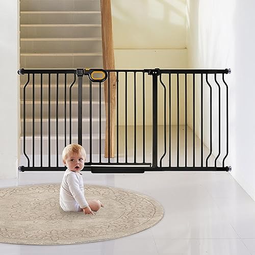 owlie 57 to 66 Inch Extra Wide Baby Gate with Door for Stairs Doorways - Image 6