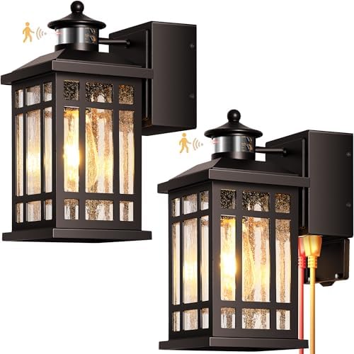 Motion Sensor Outdoor Lights with GFCI Outlet, 2-Pack ORB Dusk to Dawn Outdoor Lights, 5 Lighting Modes Exterior Light Fixture for House Front Door Patio Garage, Brightness Distance Adjustable by OPAXIS
