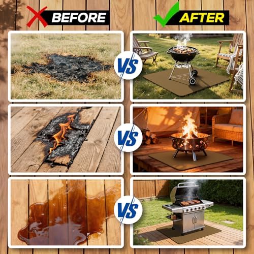 FLASLD Heavy-Duty Under Grill Mat 49inch Square Fire Pit Mat, Large Fireproof Waterproof Grill Pads Protect for Deck,Patio,Outdoor Charcoal,Smokers,Wood Floor,Indoor Brown Fireplace Reusable - Image 6