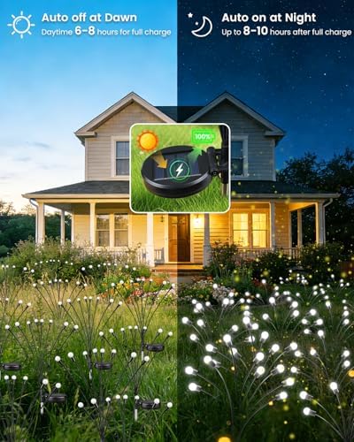 OZS 10 Pack 80 LED Solar Garden Lights, Solar Firefly Lights Outdoor - Image 3