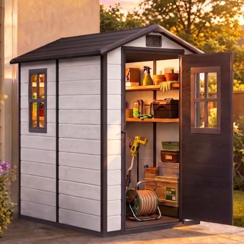 DWVO Outdoor Storage Shed 4.4×6FT, Garden Shed with 2 Windows by DWVO