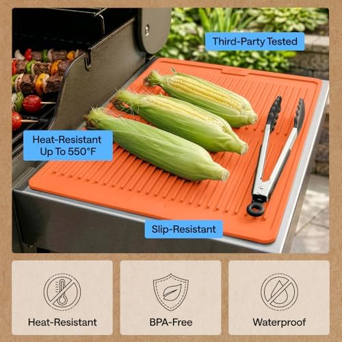 GORILLA GRIP Silicone Grill Mat, Heat Resistant Up to 550F, 16x12, Orange - Image 5