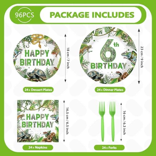 96Pcs Reptile 6th Birthday Tropical Wild Decorations, Serve 24 - Image 5