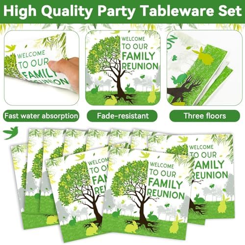 100Pcs Family Reunion Party Decorations Family Tree Reunion Plates Napkins Green Tree Welcome to Our Family Reunion Tableware Set Spring Family Reunion Party Supplies for Family Gathering 25 Guests - Image 3