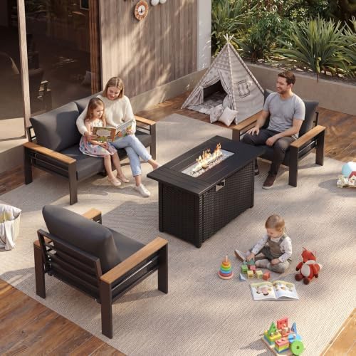 Aoxun Patio Furniture Set, Aluminum Outdoor Furniture with Fire Pit Table - Image 2