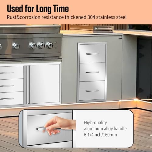Outdoor Kitchen BBQ Drawers Stainless Steel Built-in with Handle Weatherproof Storage for Outdoor Grill Station Accessories (16''W x 28.5''H x 20.5''D) - Image 5