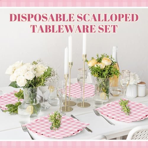 Roshtia 120 Pcs Pink Gingham Plates and Napkins Set, for Girls Baby Shower - Image 5