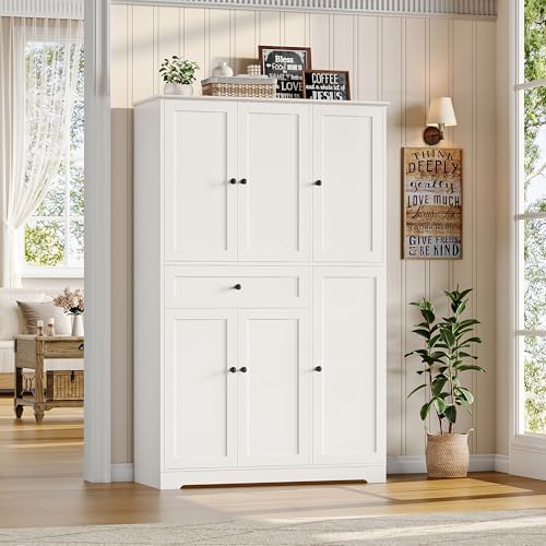 HOSTACK 68" Tall Kitchen Pantry Storage Cabinet with Doors & Shelves, White - Image 4