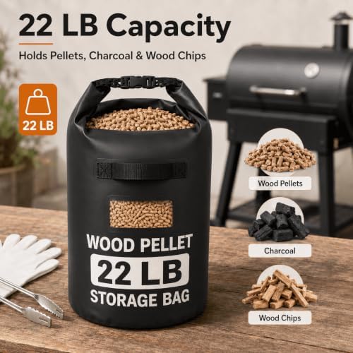 22LB Waterproof Wood Pellet Storage Bag with Free Gloves and Barbecue Tongs - Image 3