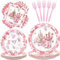 96Pcs Pink Western Cowgirl Paper Plates Napkins Set for 24 Guests by Lianxuia