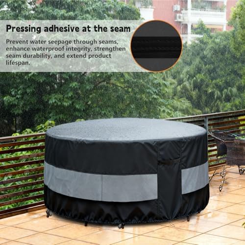 Round Patio Furniture Cover Black&Grey for 42 D x 28 H Inch - Image 6
