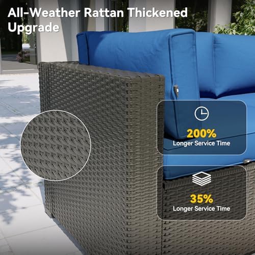 Aoxun Patio Furniture Set, 11 Piece Outdoor Sectional Sofas with Waterproof Cover, 10 Seats Wicker Rattan Outdoor Furniture Patio Conversation Set for Backyard, Garden Navy Blue - Image 4