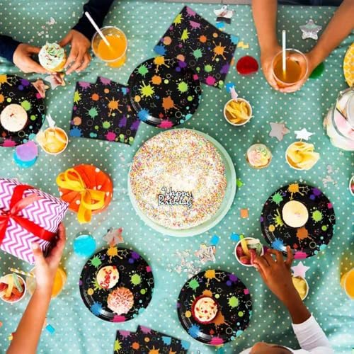 40pcs Neon Glow Splatter Birthday Party Decorations Colorful Graffiti Plates and Napkins for Neon Glow Colorful Graffiti Birthday Baby Shower,Suitable for 20 Guests - Image 6
