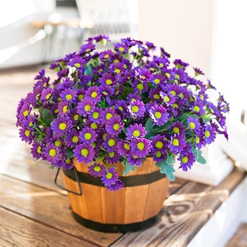 Daisy Artificial Flowers for Outdoors Autumn Fall Decoration, 6 Bundles Fake Mums Purple Silk Flowers for Outside Look Real UV Resistant Faux Flowers Plants for Planter Front Door Home Indoor Porch - Image 4