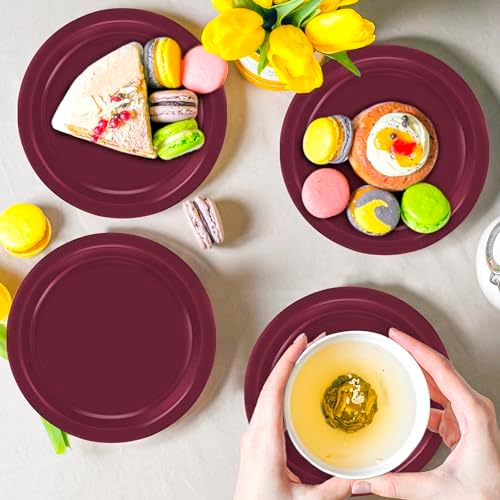 50 Pack Burgundy Plates 7 Inches Round Heavy-duty Maroon Dessert Plates - Image 4