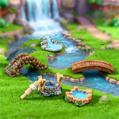 Mini Fairy Garden Accessories Furniture Outdoor Miniature Bridge Pond Set - Image 4