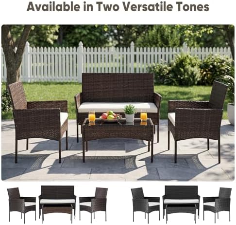 DUMOS 4-Piece Patio Furniture Set, Outdoor Rattan Seating Chair, Brown - Image 4