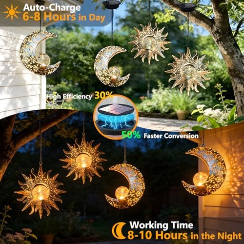 Solar Hanging Sun Moon Lights,Outdooor Lanterns Waterproof Garden Gifts - Image 5