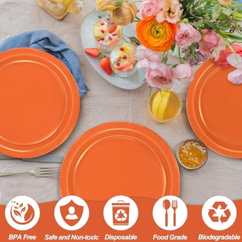 50 Pieces of Orange Paper Plates 9 Inches Round Sturdy Orange Dinner Plates - Image 3