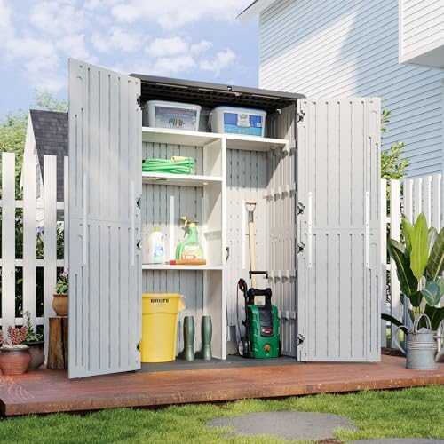 Aoxun 64 Cu.Ft Resin Storage Shed with Metal Shelving Kit & Floor, White by Aoxun
