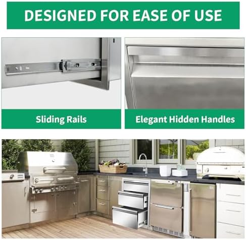 Outdoor Kitchen Drawers 18" W x 24" H x 23" D Stainless Steel Triple Drawers with Hidden Handle for BBQ Island, Patio Grill Station & Outdoor Kitchen Cabinets - Image 4