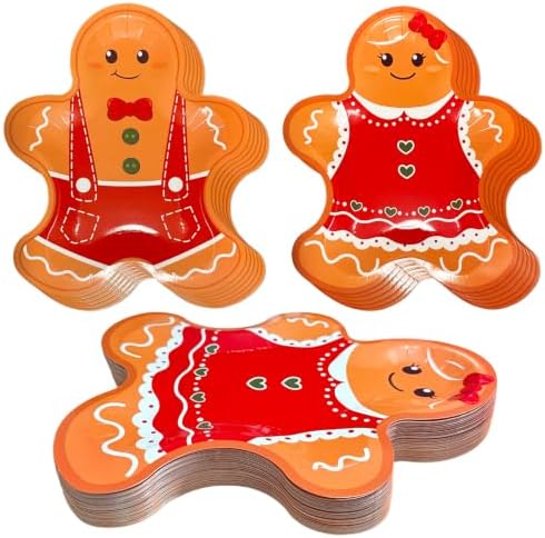 FOIMAS 50pcs Christmas Paper Plates, 10 Inch Gingerbread Man Plates Disposable Christmas Dessert Plate Tableware Party Plate for Xmas Party Supplies Winter Holiday Birthday Kitchen Table Decoration - Image 7