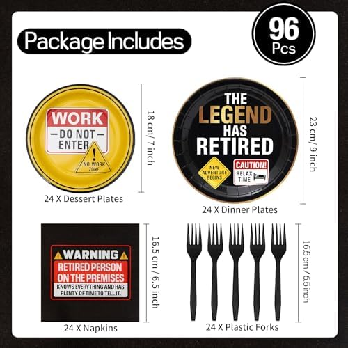 96PCS Happy Retirement Paper Plates Napkins Set for 24 Guests - Image 3