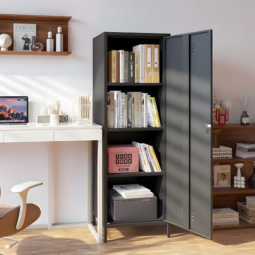 Metal Storage Cabinet Kitchen Pantry Cabinet for Bathroom Locking Storage Cabinet with Door and Removable Shelves (Black) - Image 2