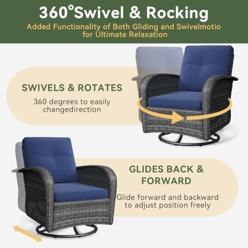 Aoxun 3 Pieces Patio Furniture Set, Swivel Rocker Chairs Set of 2, Navy - Image 2