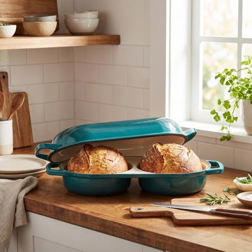 EDGING CASTING Enameled Cast Iron Double Bread Dutch Oven, Darkcyan - Image 3