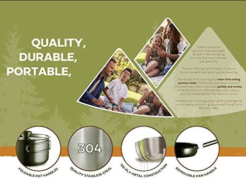Camping Cookware Set 304 Stainless Steel 8-Piece Pots & Pans Open Fire Cooking Kit | Frying Pan Steamer with Travel Tote Bag | Compact For Outdoors & Indoors Kitchen Campfire Hiking RV - Image 5