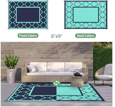 GENIMO Outdoor Rug, Waterproof Plastic Rugs for Patio, 6'x9' Blue Green - Image 6