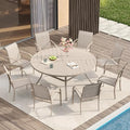 VICLLAX Patio Table and Chair Set of 8, All Weather Metal Round Outdoor Dining Furniture Set-53 Round Outdoor Table and Chairs, Sandshell Tabletop by HOME
