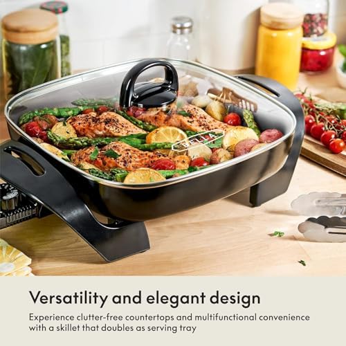 bella 12x12 Electric Skillet & Frying Pan with Glass Lid, Nontoxic, Coppper - Image 3