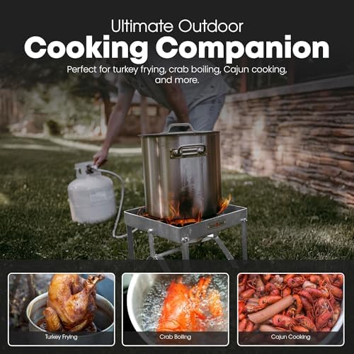 GasOne Stainless Steel Outdoor Propane Burner – High Pressure Camp Stove with Adjustable Regulator & Steel-Braided Hose - Image 5