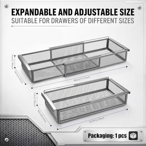 LemonRoad 1 Pcs Expandable Drawer Organizer Metal, Silver - Image 2