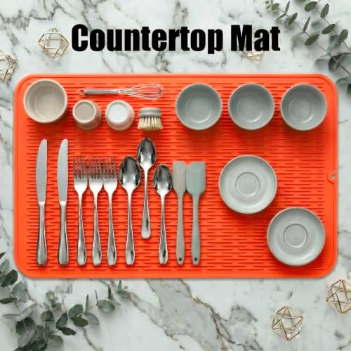 MicoYang Silicone Dish Drying Mat for Multiple Usage,Easy clean,Eco-friendly,Heat-resistant Silicone Mat for Kitchen Counter or Sink,Refrigerator or Drawer Liner Orange 5XL 36inches x 18inches - Image 3