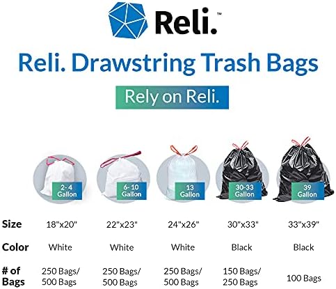 Reli. Tall Kitchen Drawstring Trash Bags 13 Gallon | 500 Count Bulk, White - Image 7