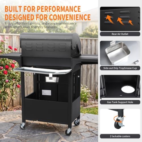 4-Burner Propane BBQ Gas Grill with Side Burner, Black - Image 6