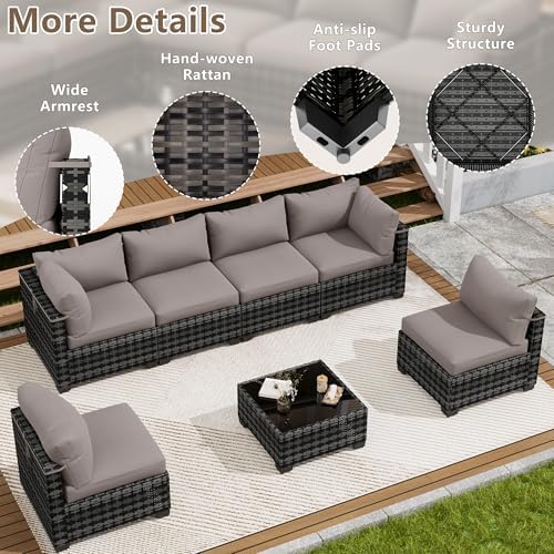 LOUVIXA 7 Piece Outdoor Patio Furniture Set, Outdoor Sectional Sofa, Wicker Rattan Patio Furniture, Patio Conversation Set with Coffee Table & Cushions - Image 5