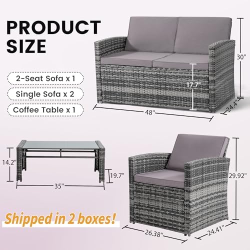 KROFEM 4 Piece Patio Furniture Set, Outdoor Wicker Conversation Set - Image 6
