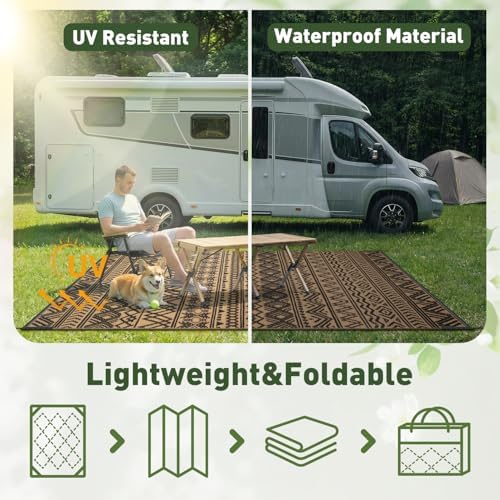 MontVoo Outdoor Rug 8x10 Waterproof Outdoor Patio Rug Mat Reverisble Plastic Straw Outdoor Rug for RV Camping Picnic Beach Balcony Boho Black Brown - Image 6